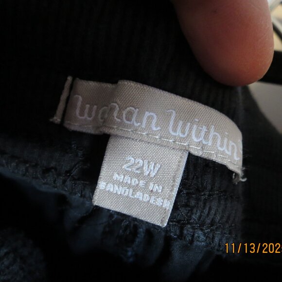 22W Woman Within Black Cargo/Utility Work Pant convertible to Capri's - Picture 2 of 6